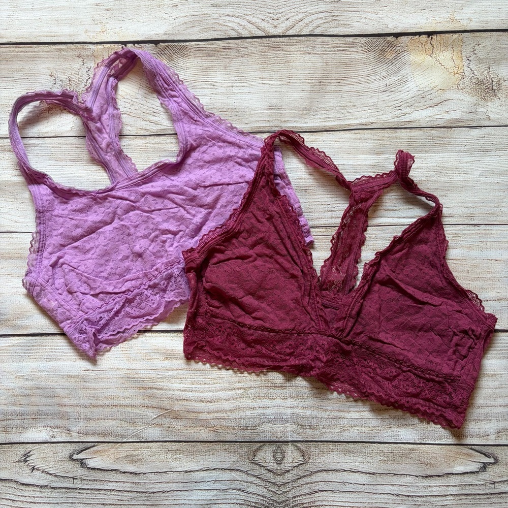 GapBody Lace Racerback Bralette Bundle Women’s Medium Lavender Purple Burgundy